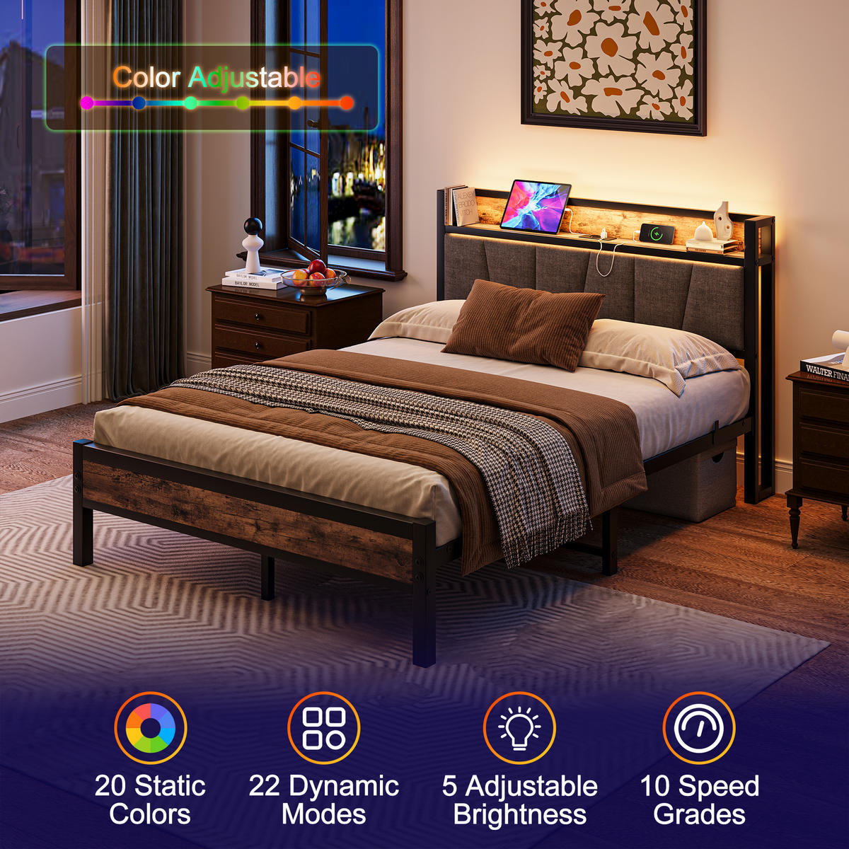 METALLBETT 140/190 cm Braun mit LED und USB - Braun, Metall (140/190cm) - Oxeza