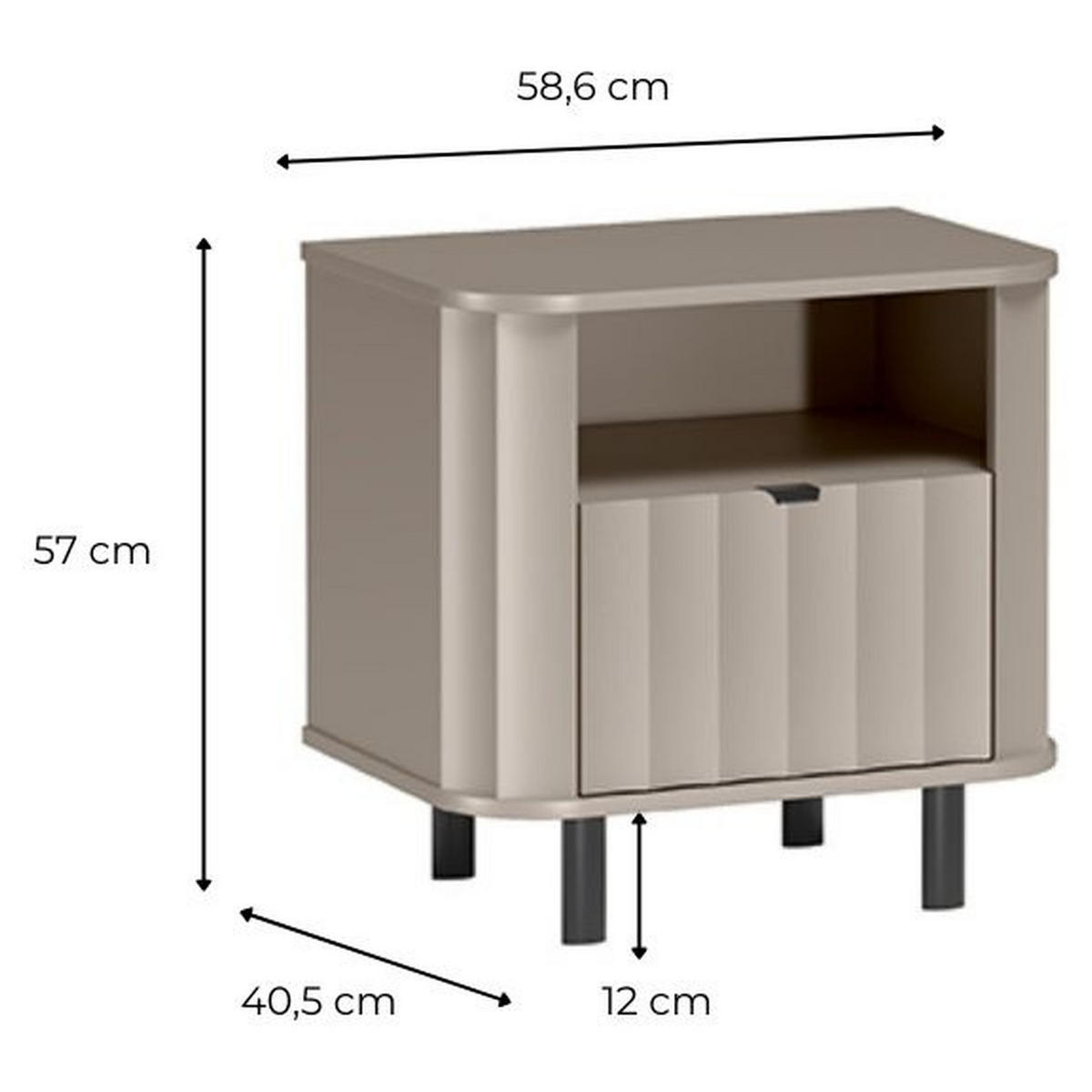NACHTTISCH Novado NO-7 58,6 x 57 x 40,5 cm Greige - Greige, Holzwerkstoff/Metall (58.6/57/40.5cm) - Koseto