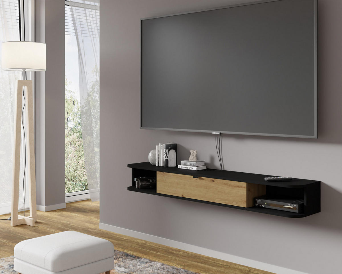 TV LOWBOARD Schwarz, Artisan Eiche 156/20/29 - Schwarz/Eiche Artisan, Holzwerkstoff (156/20/29cm) - RAUMHIRSCH FURNITURE