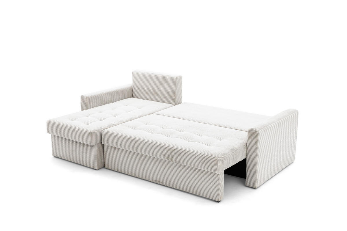 ECKSOFA PULA L Links mit Schlaffunktion 132x198 Cord Creme - Creme/Schwarz, Holz/Kunststoff (214/145cm) - NACANAPA