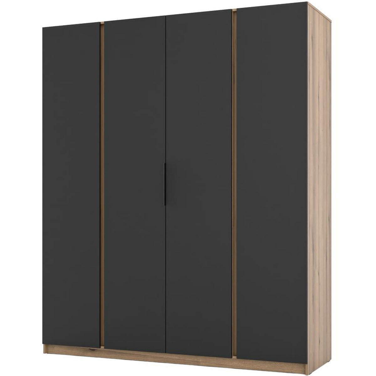 DREHTÜRENSCHRANK Kaya 200/62/239 4-Türig - Eichefarben/Schwarz, Holzwerkstoff (200/239/62cm) - Beautysofa
