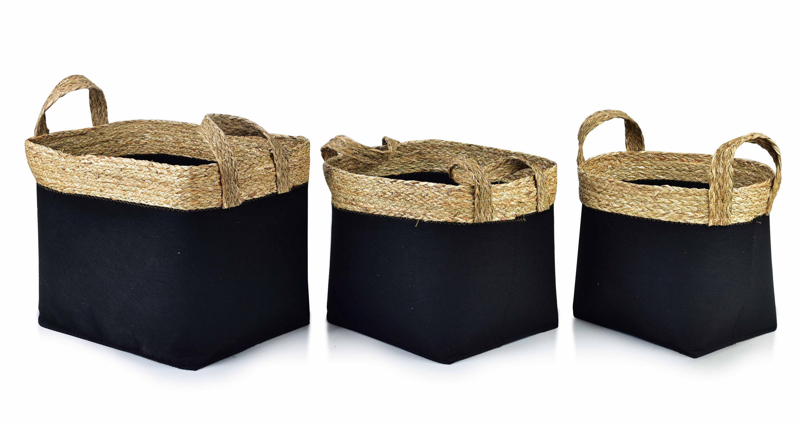 KORB Bali 3er Set schwarz 31/44/30cm Seegras - Schwarz, Naturmaterialien/Kunststoff (31/30/44cm) - Mondex