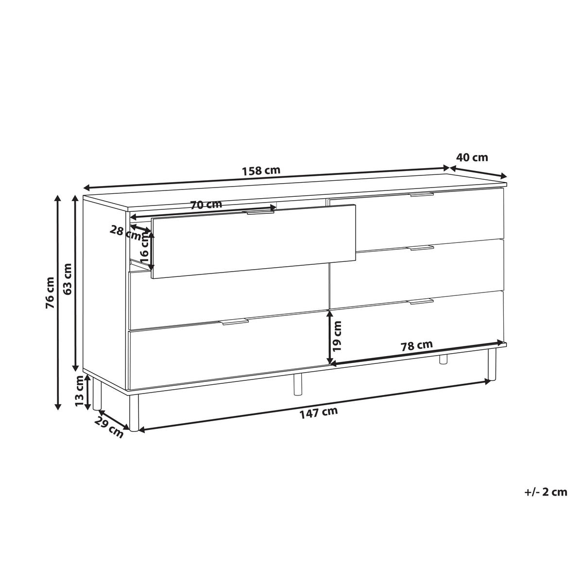 KOMODA s 6 zásuvkami Bílá Walpole - bílá, kompozitní dřevo (158/76/40cm) - Beliani