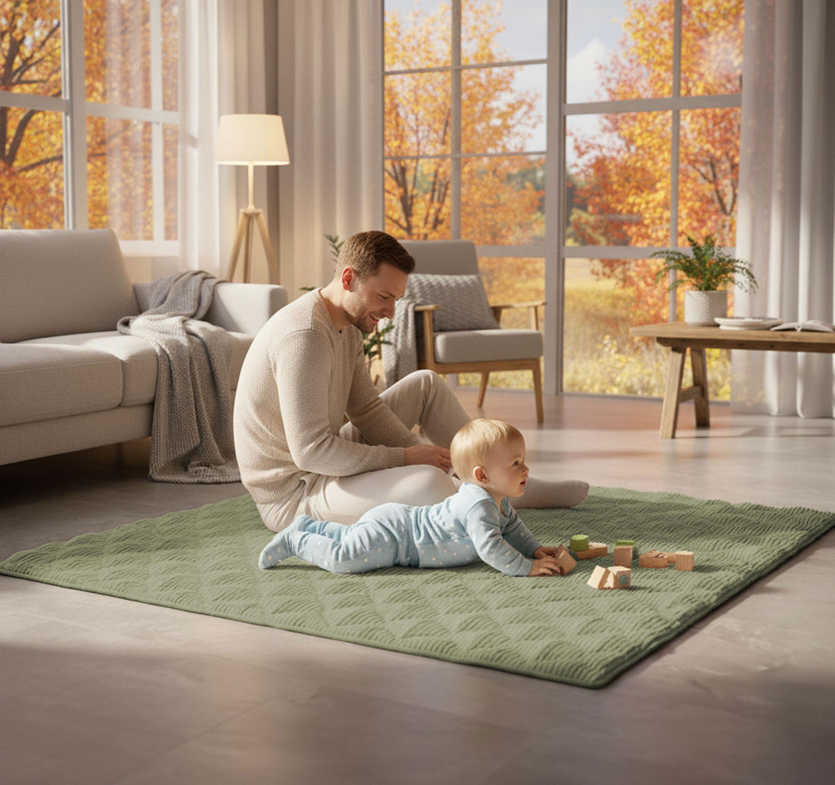 KRABBELDECKE Khaki Grün 120x120cm - Grün, Textil (120/120cm) - Sanosoft