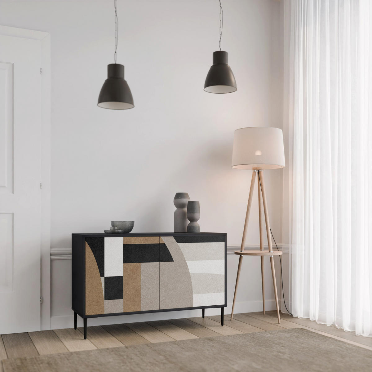 SIDEBOARD DELICATE MEMENTO, Eicheneffekt, 111x42x77,5 cm, 2 Türen - Eichefarben/Buchefarben, Holzwerkstoff/Buchenholz (111/77.5/42cm) - SpaceRebels
