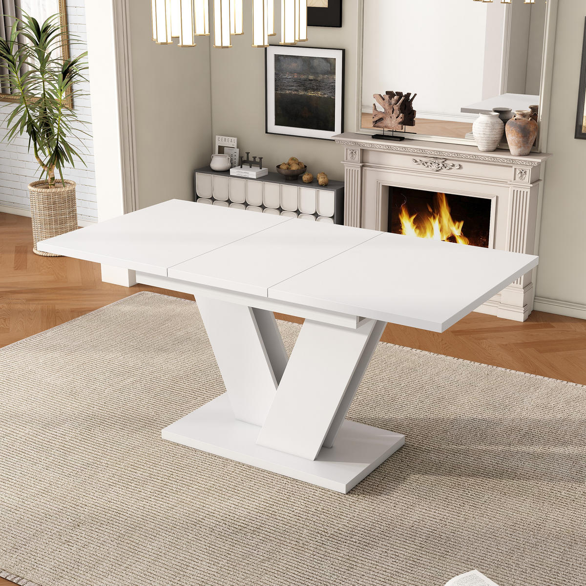 AUSZIEHTISCH 120/80 cm in Weiß mit V-Metallgestell, ausziehbar für 4–8 Personen - Weiß, Holzwerkstoff (160/80/75cm) - BEAOK