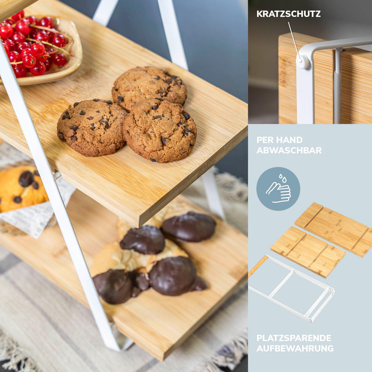 ETAGERE, Bambus, Metall - Weiß, Holz (1/32cm) - eluno