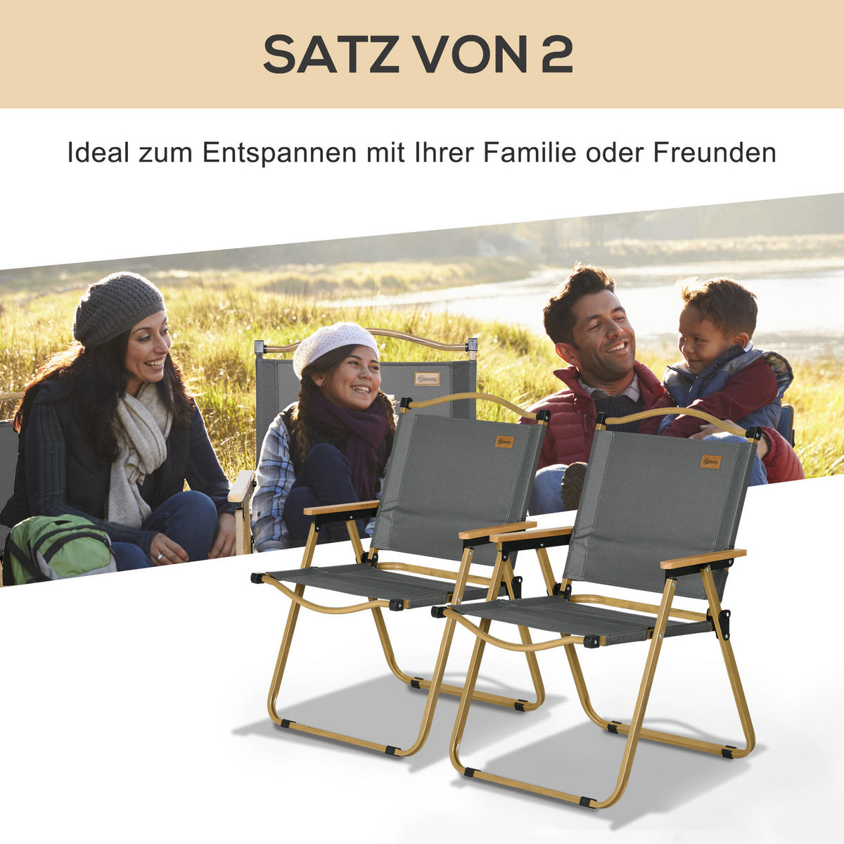 CAMPINGSTUHL 2er Set klappbar dunkelgrau - Dunkelgrau, Textil (54/78/59cm) - LEBENLANG