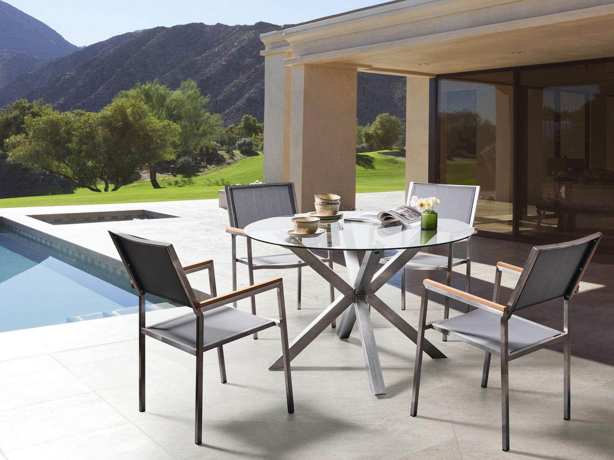 GARTENTISCH Silber Maletto - Transparent/Silberfarben, Glas (120/120/75cm) - Beliani