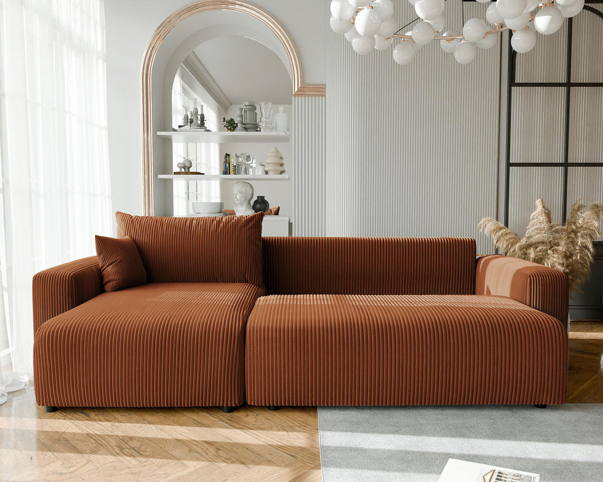 ECKSOFA mit Schlaffunktion und Bettkasten, Orange - Orange, Holzwerkstoff/Textil (145/278cm) - Idohome