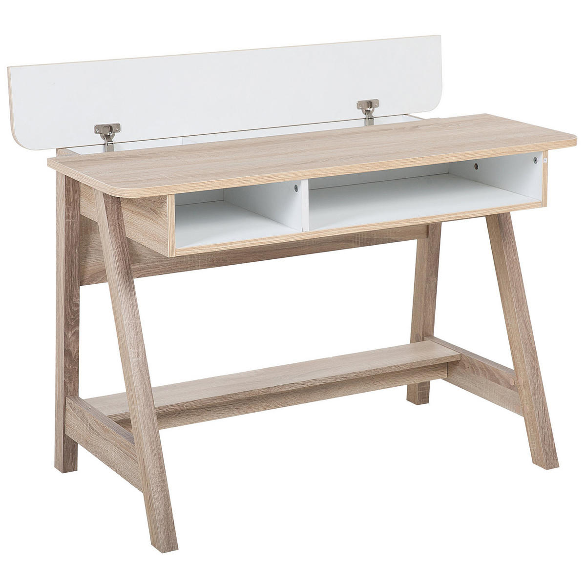 SCHREIBTISCH heller Holzfarbton/weiß 110/60/75 cm Jackson - Weiß, Holzwerkstoff (60/110/75cm) - Beliani
