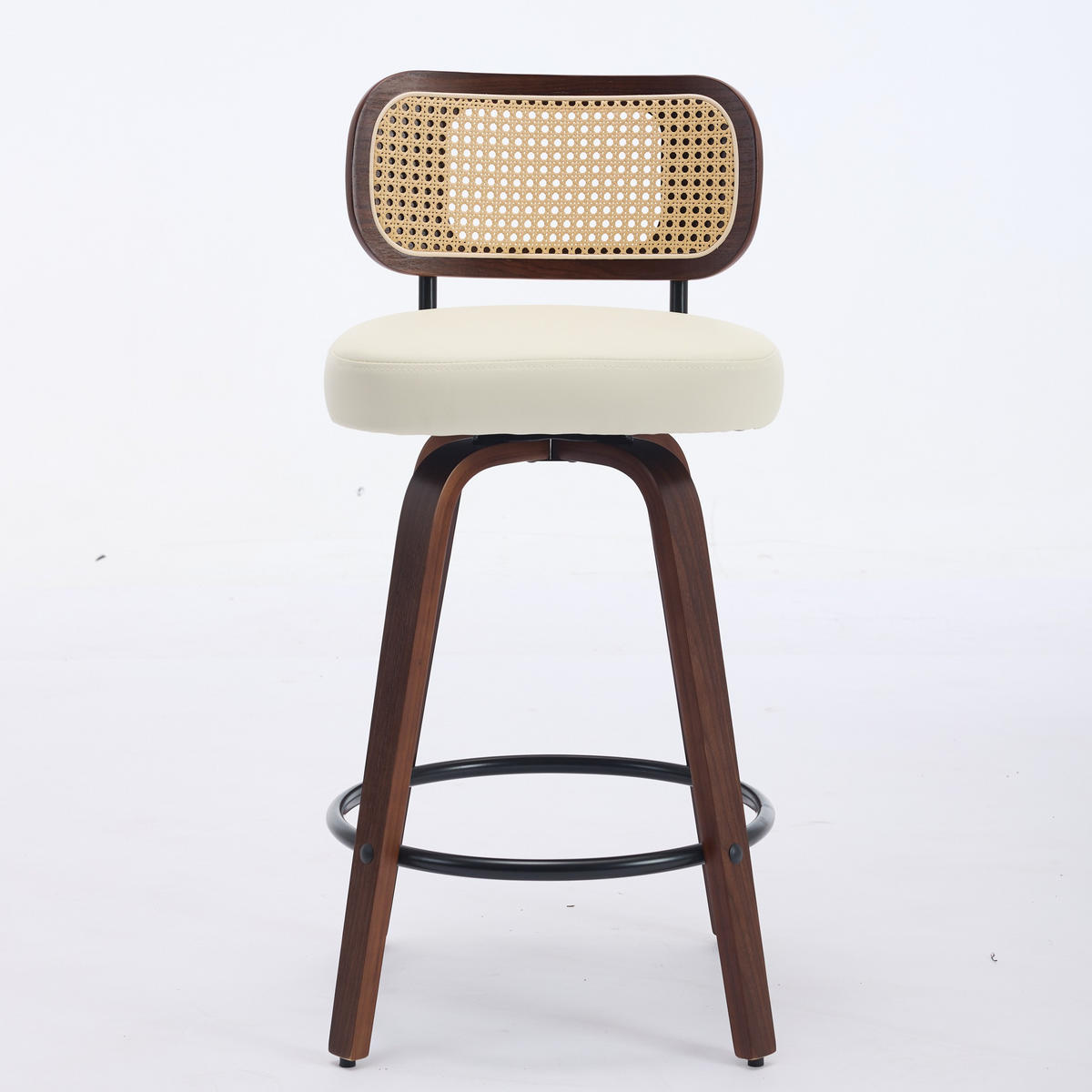 BARHOCKER 2er-Set drehbar mit Rattanlehne, Walnuss/Beige - Beige, Kunststoff (56/90/43cm)