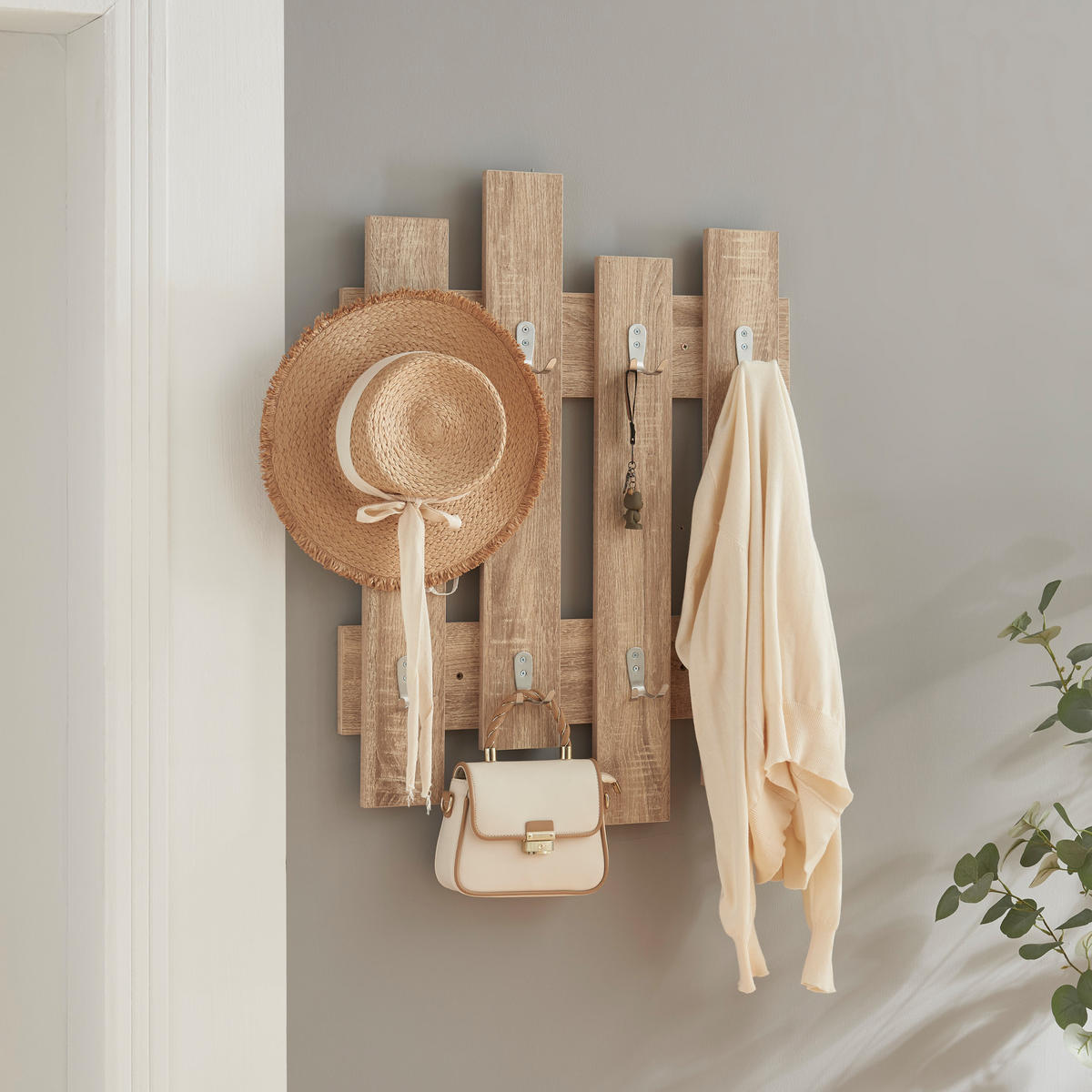 WANDGARDEROBE Raseborg - Eichefarben, Holzwerkstoff (60/80/3cm) - [en.casa]