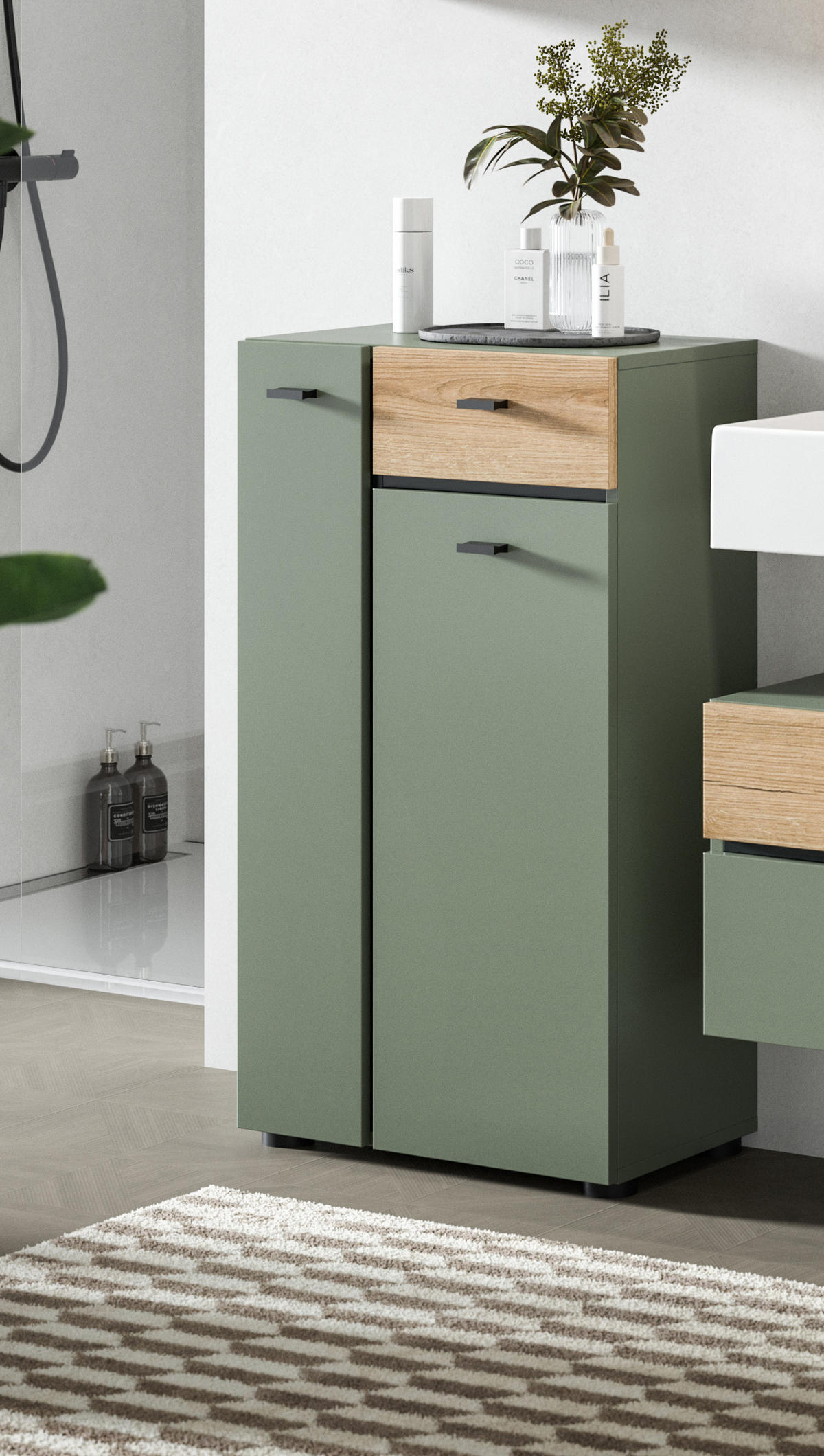 STANDSCHRANK AQUA (B/H/T: ca. 51/91/30 cm) in Sage Green/Sage Green - Grün, Holzwerkstoff (51/91/30cm)