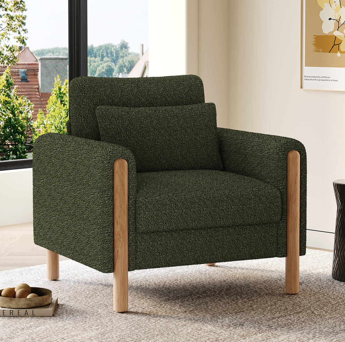 SESSEL 87/88.5/83 cm Grün aus Teddy mit abnehmbarem Sitzkissen - Grün, Textil (83/88.5/87cm) - OKMYHOME