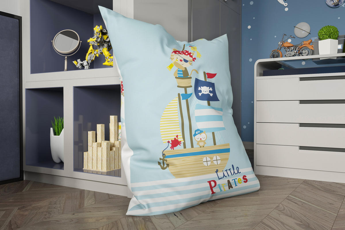 KINDER-SITZSACK - Little Pirate - Weiß/Hellblau, Textil (100/25/135cm) - Green Bean