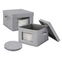 KUTIJA siva 2-dijelni-set za tanjure do 28 cm - siva, tekstil/valoviti karton (30.5/20.5/30.5cm) - Relaxdays