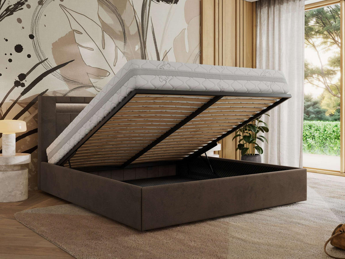POLSTERBETT GOLD 5 CLASSIC 200/200 - Braun Velvet - ohne Matratze - Braun, Textil (200/200cm) - MKS