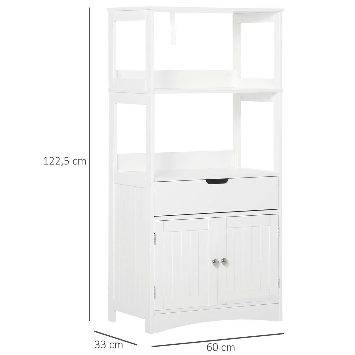 BADEZIMMERSCHRANK DE-17297 2 Türen, Schublade, 3 Regalböden Weiß - Weiß, Holzwerkstoff (33/122.5/60cm) - ComfortXL