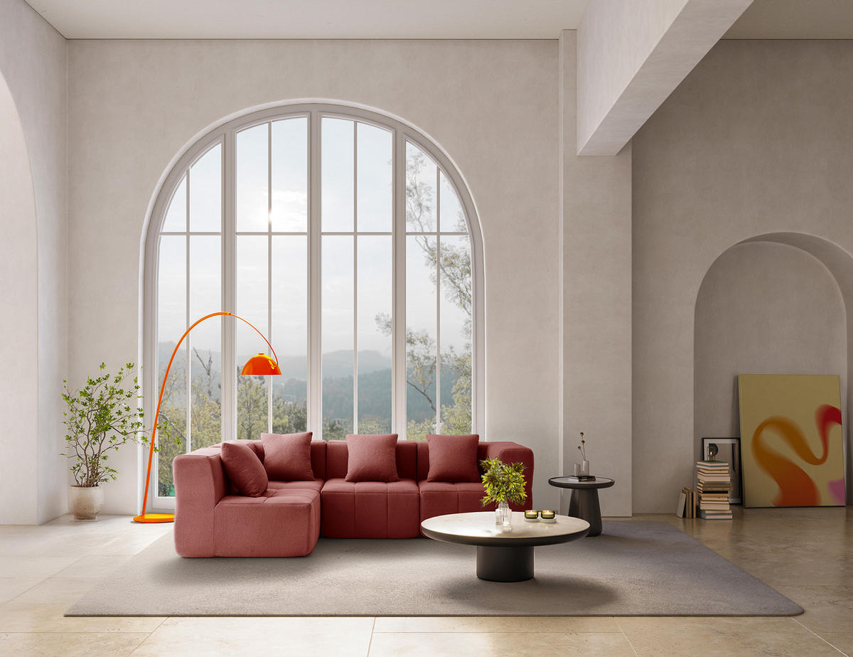 ECKSOFA Bouclé-Stoff Terrakotta-Rot - Terracotta, Textil (260/175cm) - MILYsofa