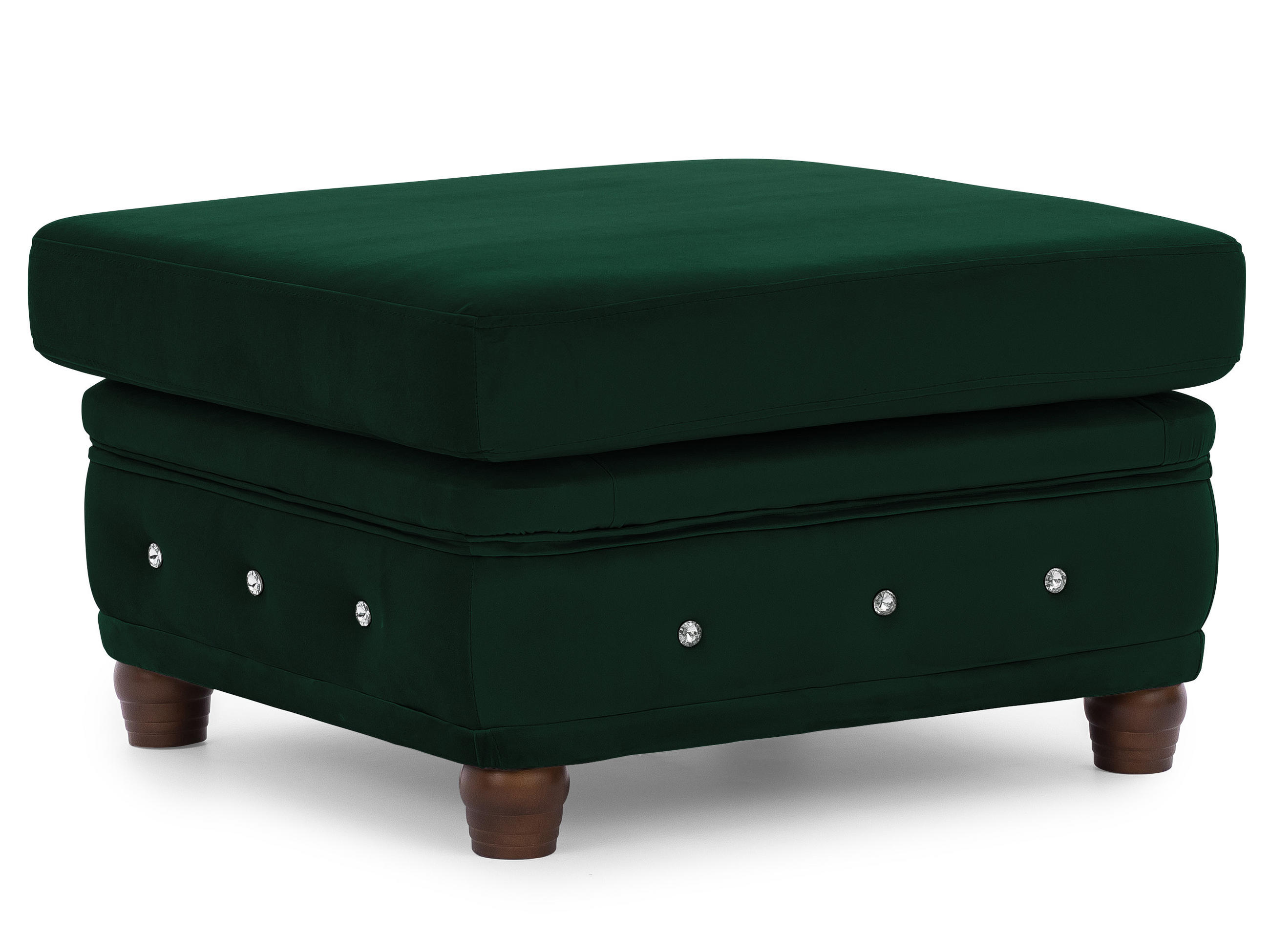 HOCKER Chesterfield Cleo Blink Flasche Grün Samt mit Kristallsteppung und braunen Massivholzfüßen - Braun/Grün, Holz/Textil (75/45/70cm) - S-Style Möbel