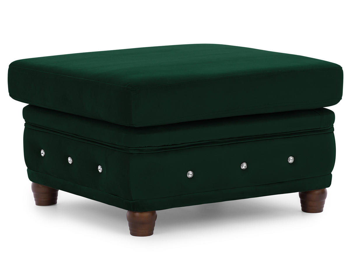 HOCKER Chesterfield Cleo Blink Flasche Grün Samt mit Kristallsteppung und braunen Massivholzfüßen - Braun/Grün, Holz/Textil (75/45/70cm) - S-Style Möbel