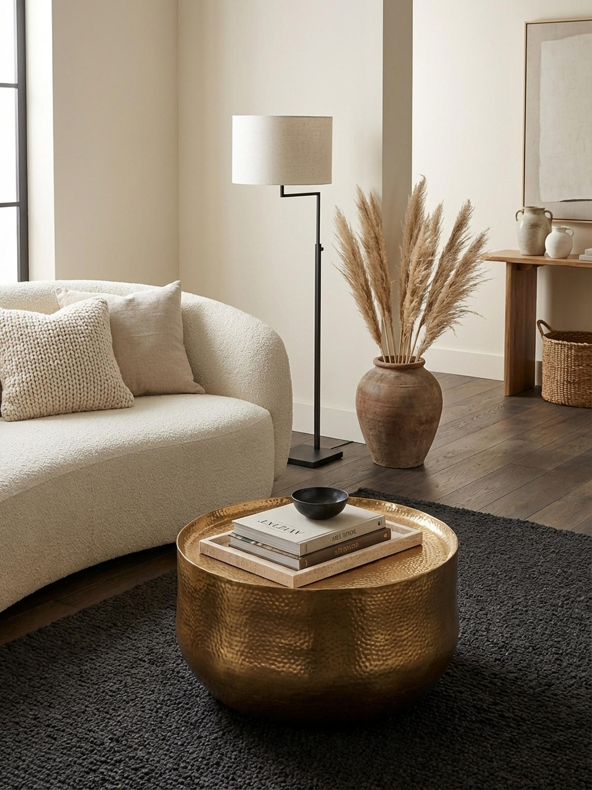 COUCHTISCH Orientalisch mit Hammerschlag-Struktur aus Aluminium und hohler Bauweise, Gold 60x60x35 cm - Goldfarben, Metall (60/60/35cm) - KADIMA DESIGN