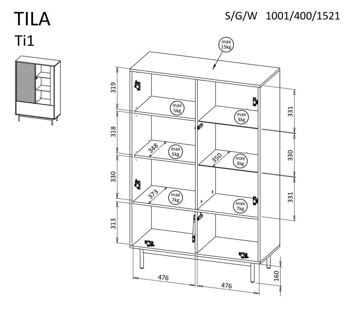 VITRINE Latilo Kaschmir, dreitürige Vitrine mit LED - Kaschmir/Braun, Holzwerkstoff (100/152/40cm) - Bettso