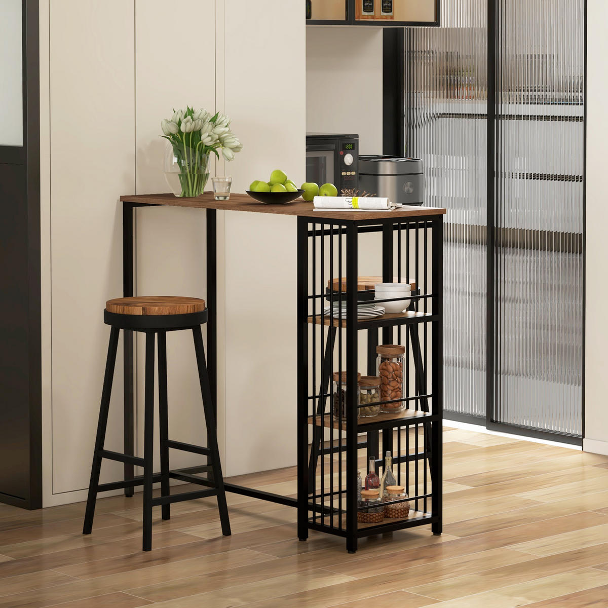BARTISCH, Spanplatte, Stahl, Braun - Braun, Kunststoff (40/105/120cm) - HOMCOM