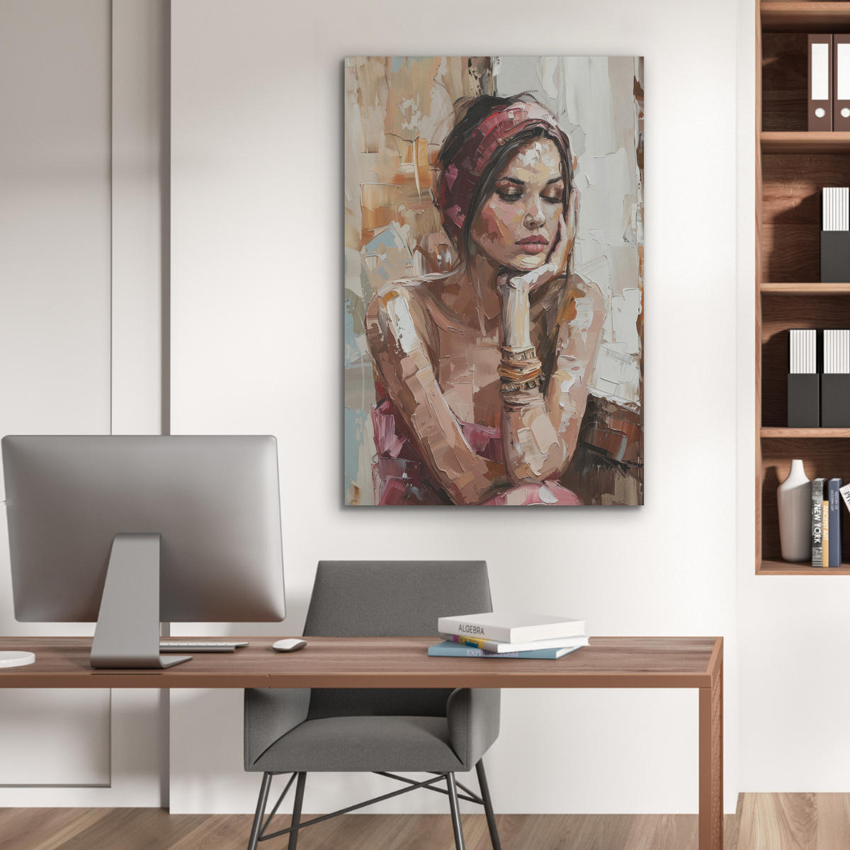AKUSTIKPANEEL Frau - Porträt - Modern 70x100 cm - Altrosa, Textil (70/0.9/100cm) - MuchoWow