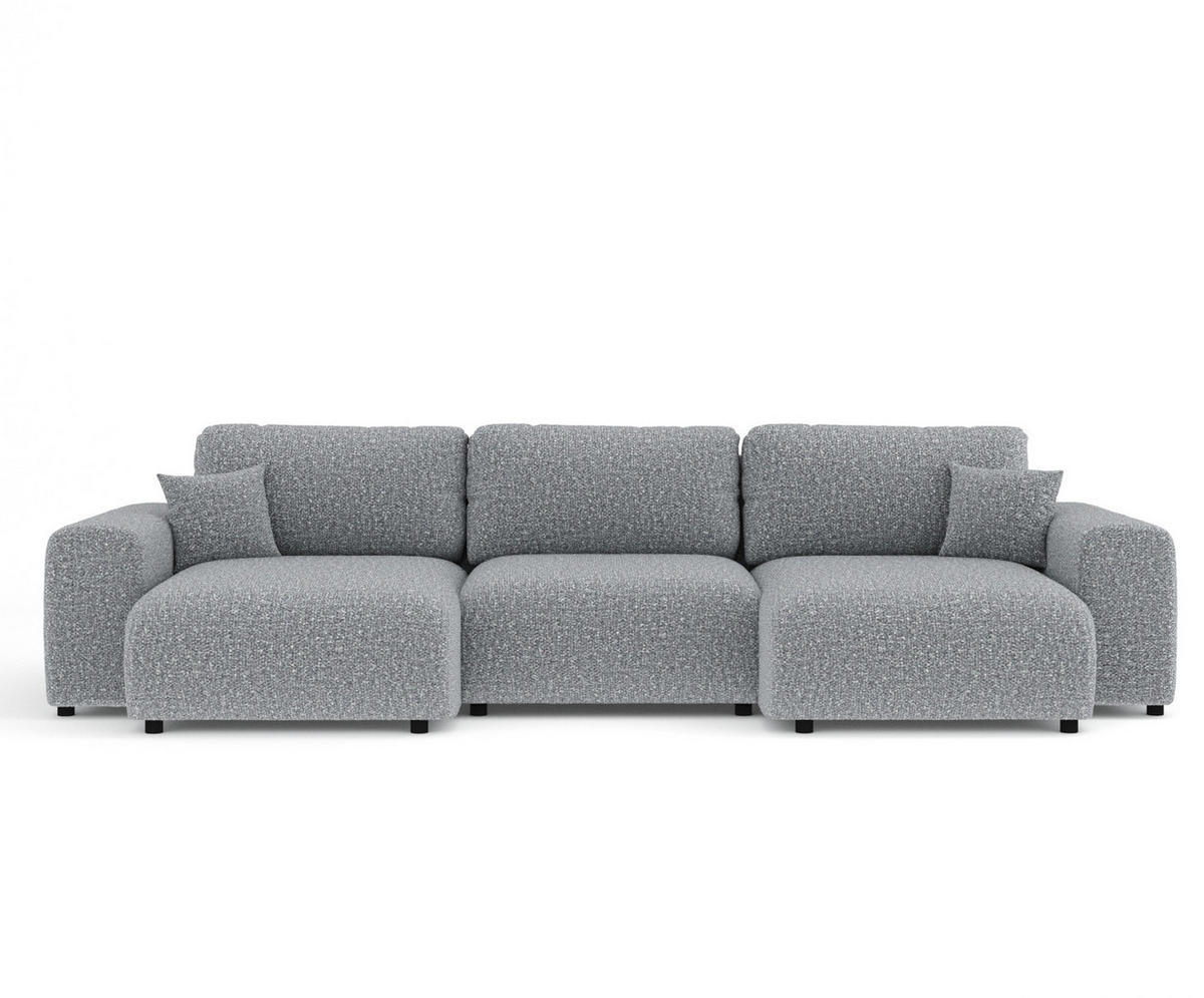 PANORAMASOFA Zanzibar Grau Plüschstoff - Schwarz/Grau, Holz/Holzwerkstoff (325/79/144cm) - Maison de Reve