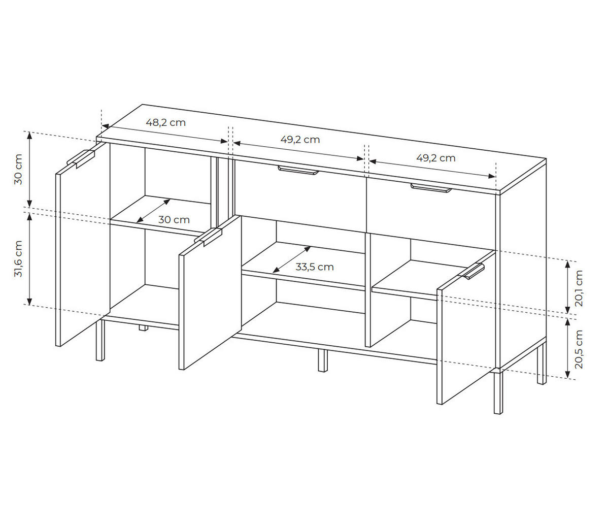 SIDEBOARD Valdi B 153 cm Anthrazit / Gold - mit 3 Türen und 2 Schubladen - Anthrazit/Gelb, Holz/Holzwerkstoff (153/81/39cm) - Ravio