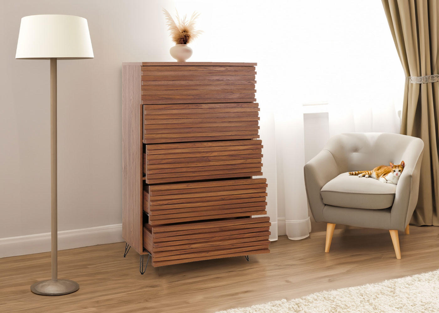KOMMODE Walnuss Dekor - Walnussfarben, Holzwerkstoff (80/145/44cm) - MCW