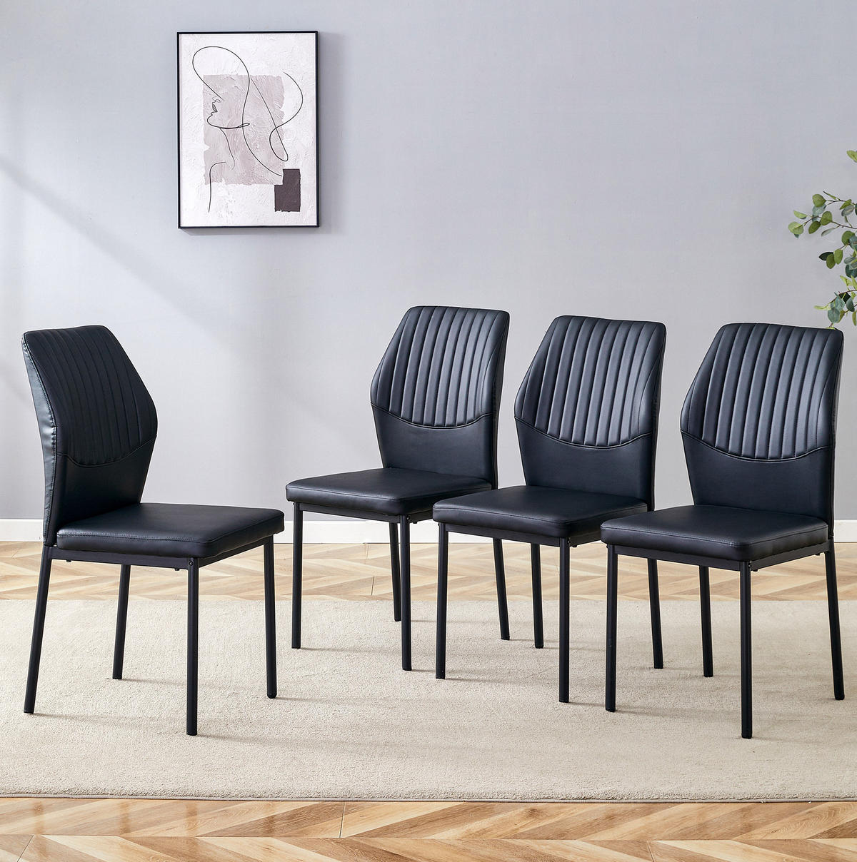 ESSZIMMERSTUHL 4er-Set mit PU-Bezug Schwarz - Schwarz, Metall (42.6/93/43cm) - Meubliv