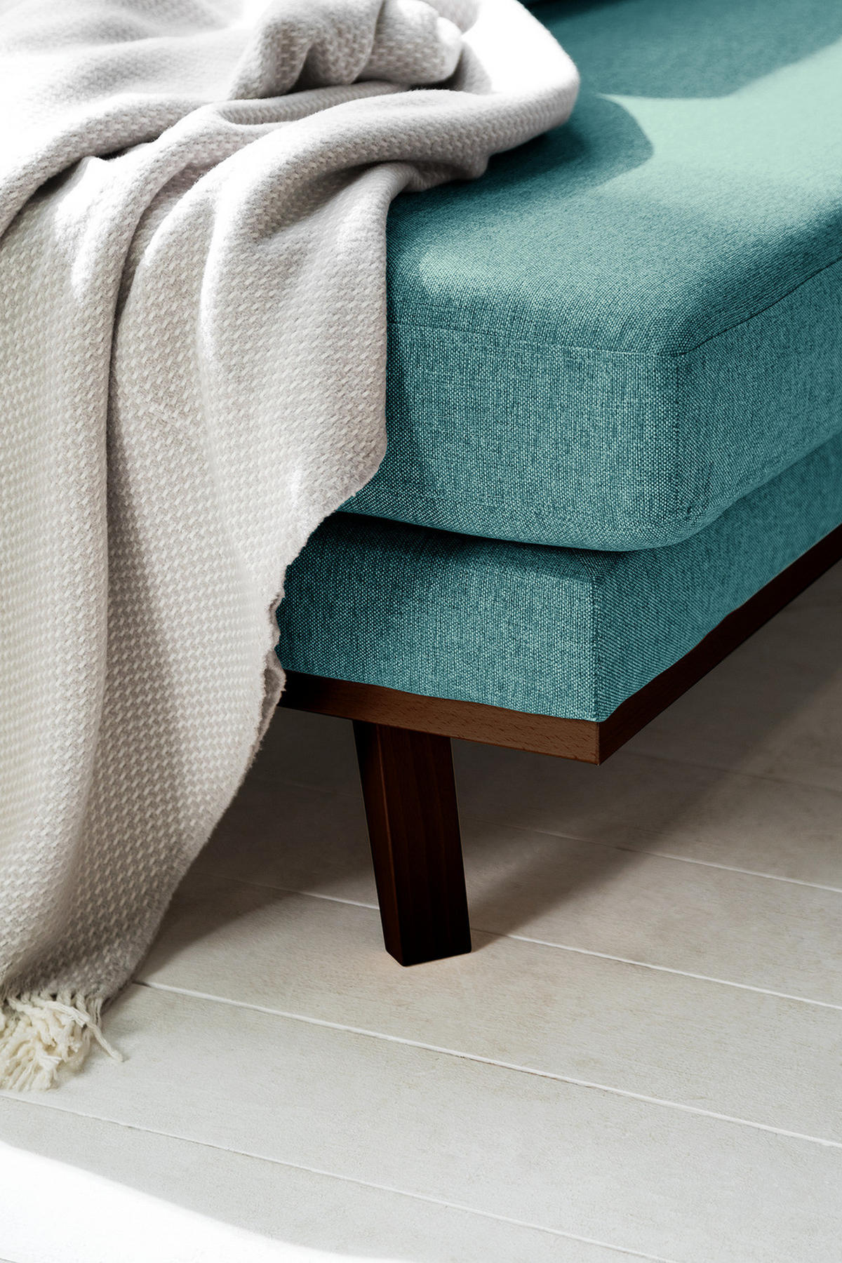 WOHNLANDSCHAFT mit Longchair - Buchefarben/Petrol, Buchenholz/Textil (371/81/219cm) - home24