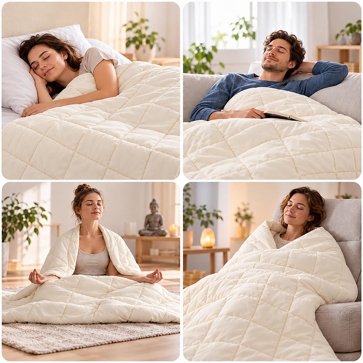 GEWICHTSDECKE Creme 6 kg - Creme, Glas/Textil (200/200cm) - Relaxdays