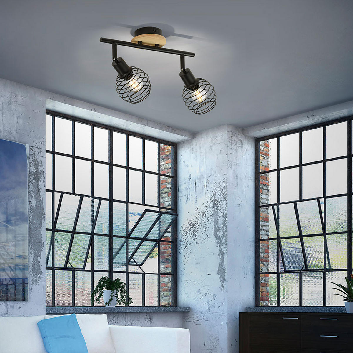 DECKENLEUCHTE Schwarz Holzoptik bewegliche Spots - Schwarz, Holz (50/22.6/23cm)