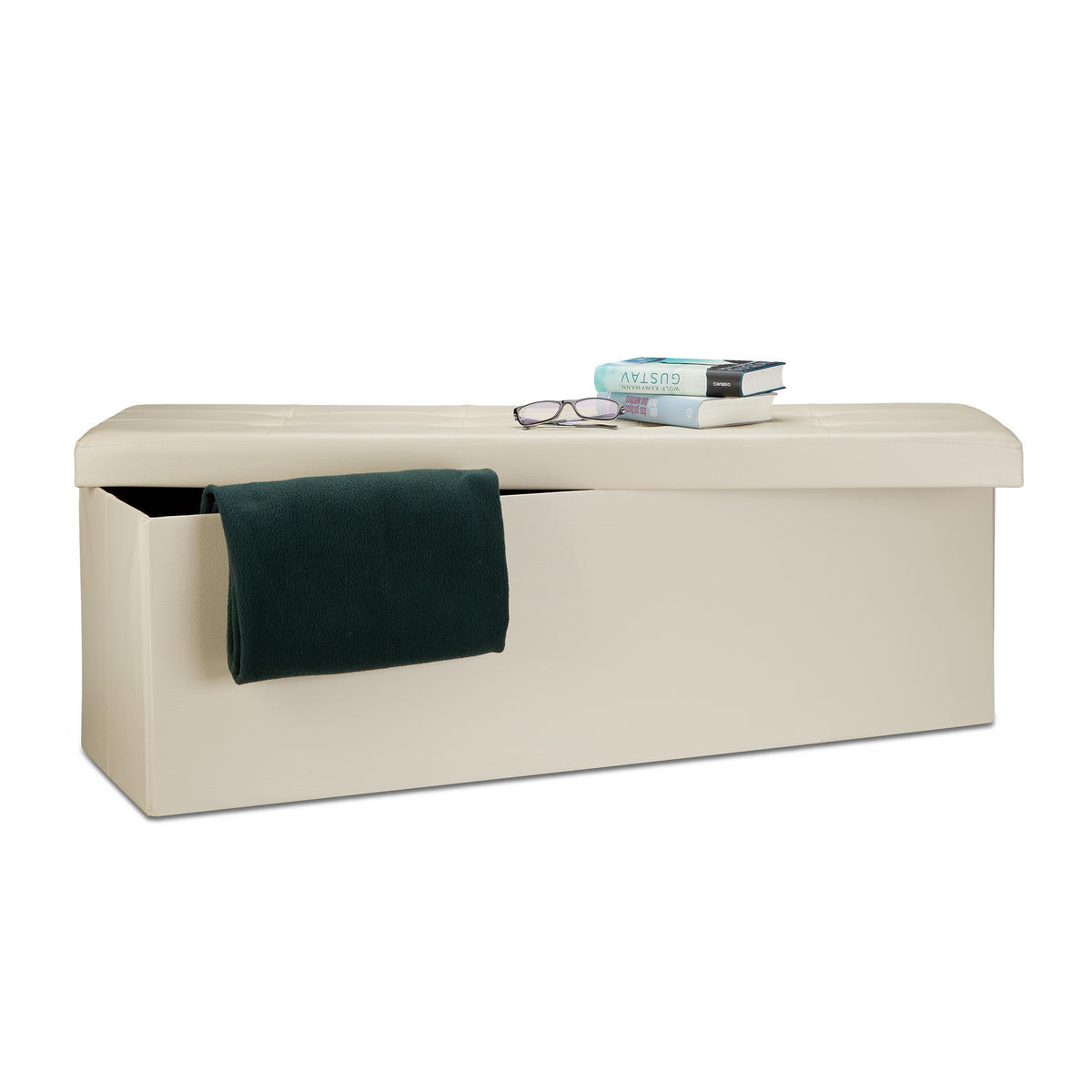 FALTBARE Sitzbank - Creme, Holzwerkstoff/Kunststoff (38/38/114cm) - Relaxdays