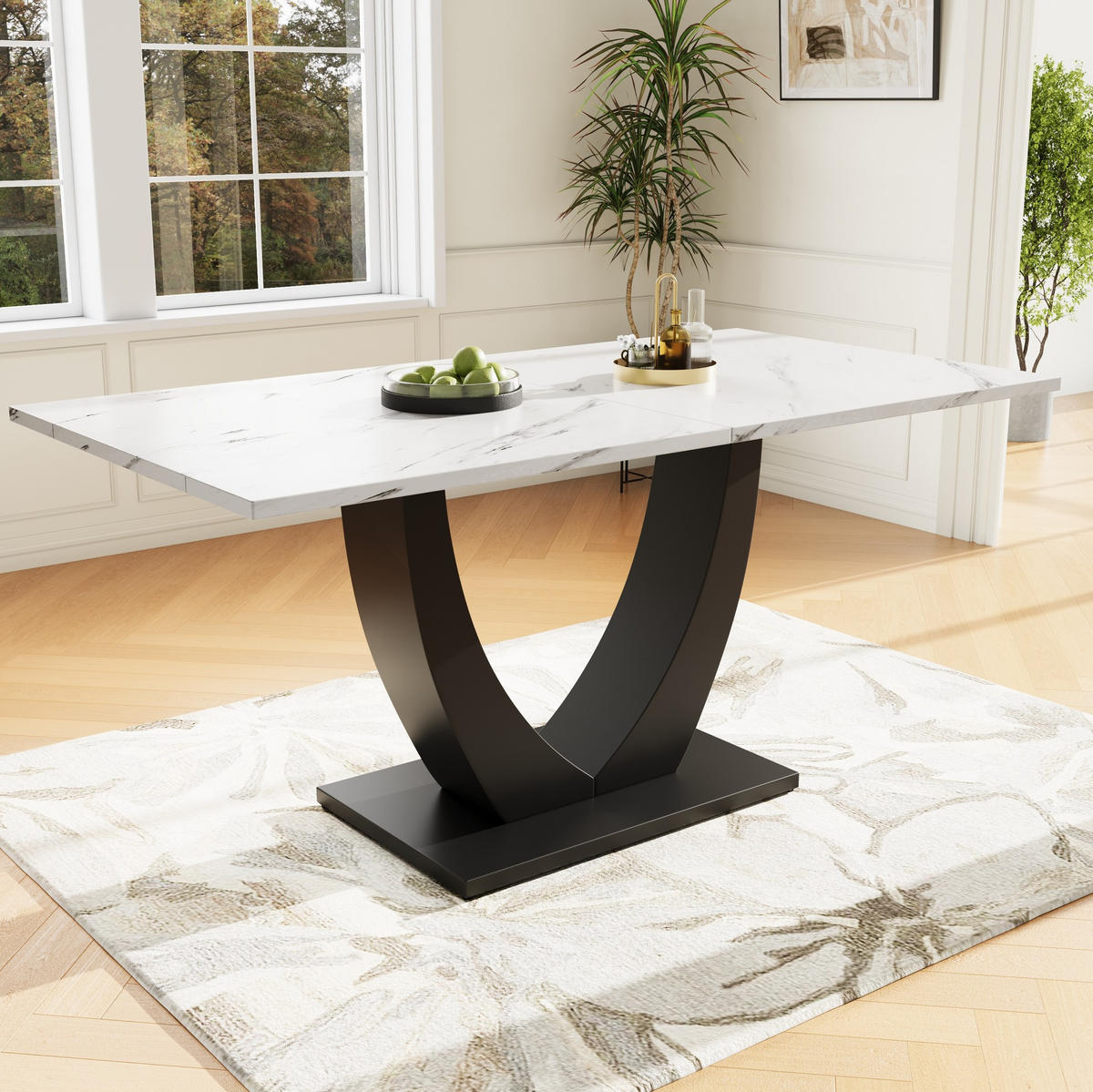ESSTISCH 140/75,5/75 cm Weiß/Schwarz aus MDF und Metall mit verstellbaren Füßen - Weiß, Holzwerkstoff (140/75/75.5cm) - OKMYHOME