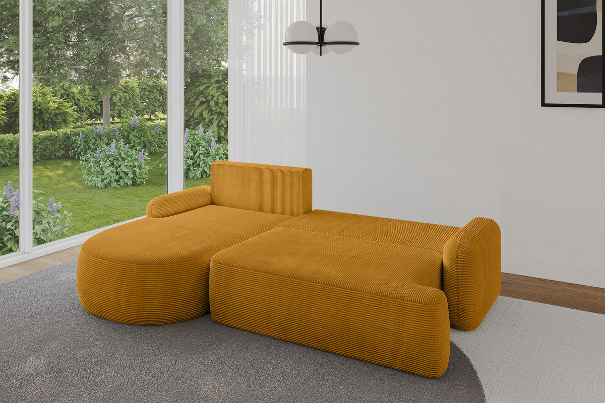 WOHNLANDSCHAFT mit Schlaffunktion und Bettkasten LIRA-L - 264x172x89 Senfgelb - Sandfarben, Holzwerkstoff/Textil (264/172cm) - ALTDECOR