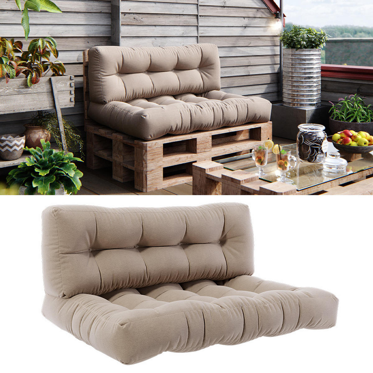 PALETTENKISSEN SET Flocken Sand 120 x 80 cm 2 Teile - Sandfarben, Textil (120/80/15cm) - Vicco