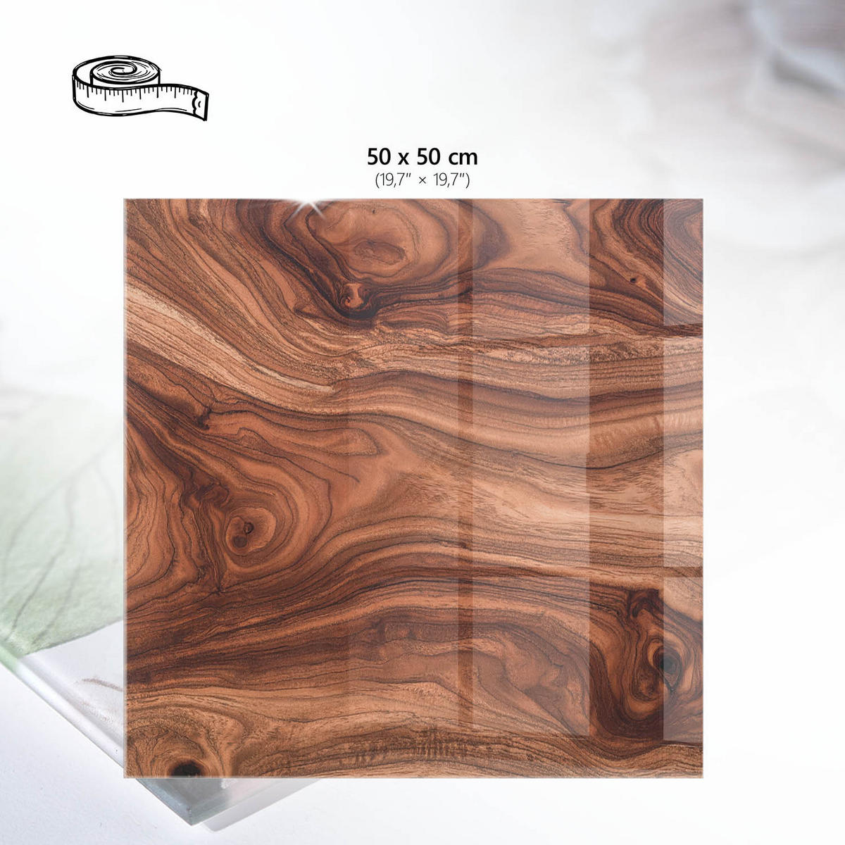 TISCHPLATTE 50x50 cm – Holzstruktur - Creme, Glas (50/50/0.4cm) - Wallfluent