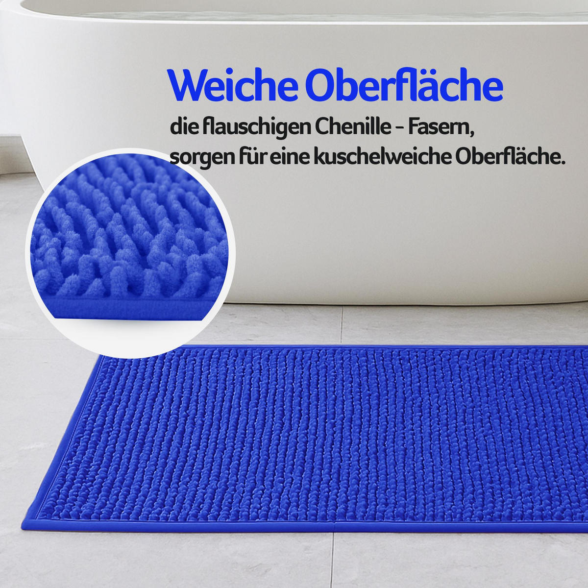 BADEMATTE Chenille Blau 60x90 cm - Blau, Textil (90/60cm) - Bestlivings