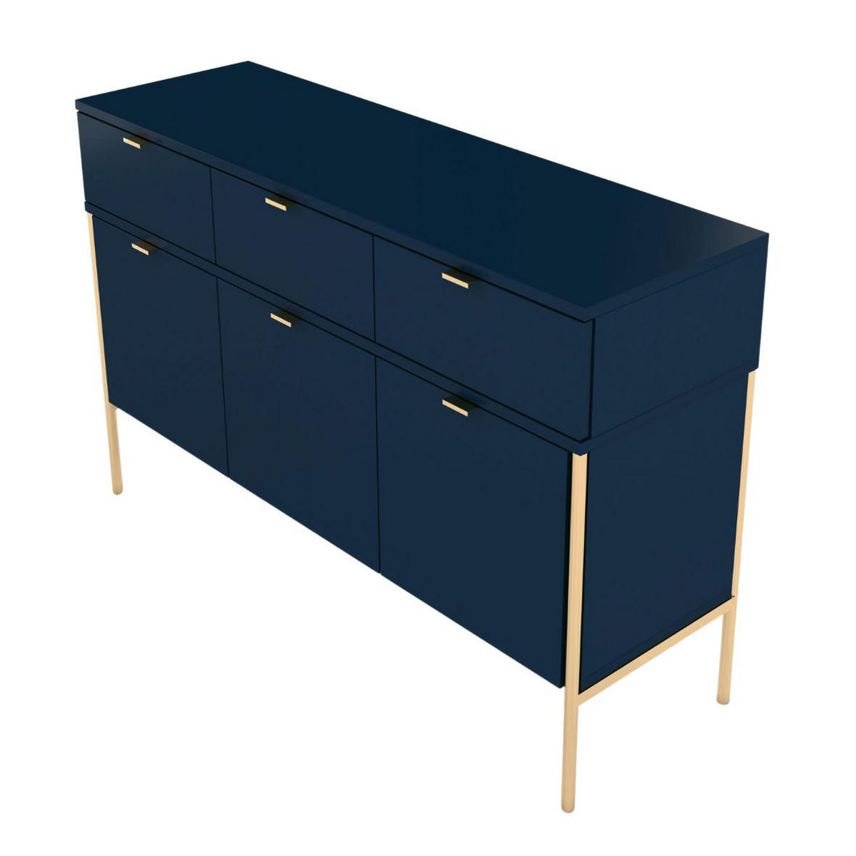 SIDEBOARD Polka, Marineblau, Goldene Details - Goldfarben/Dunkelblau, Holzwerkstoff/Metall (120/78/37cm) - Skandica