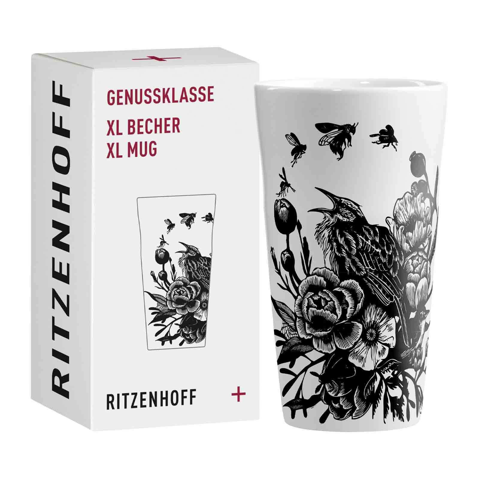 KAFFEEBECHER XL Genussklasse schwarz-weiß 525 ml - Schwarz/Weiß, Keramik (0.525L) - Ritzenhoff