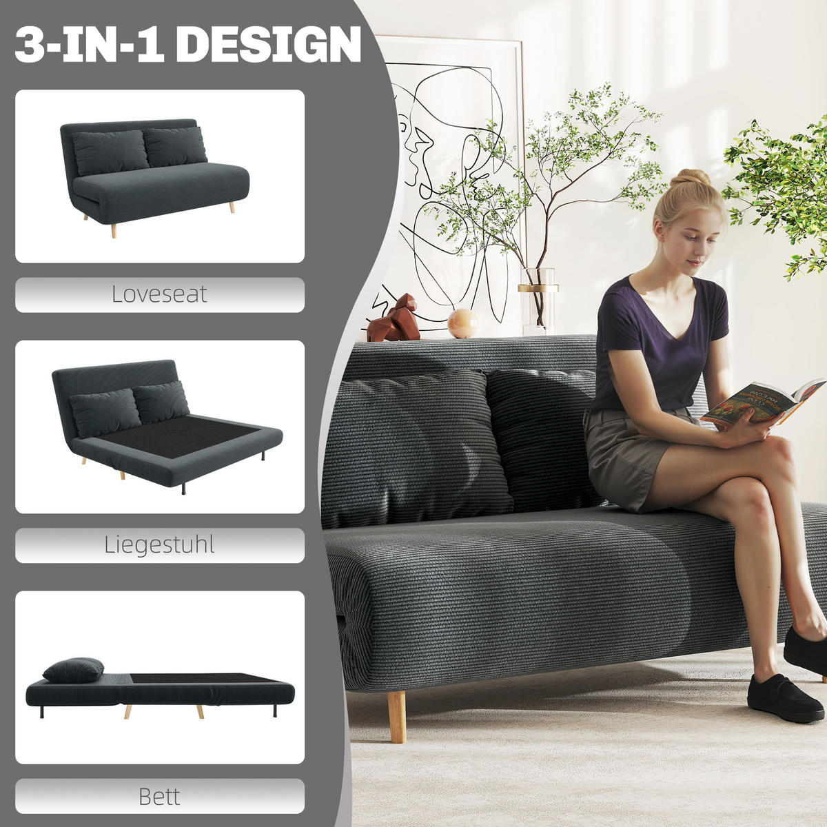 2-SITZER Schlafsofa Dunkelgrau 141.0/90.0/81.0 cm - Dunkelgrau, Textil (90/81/141cm)