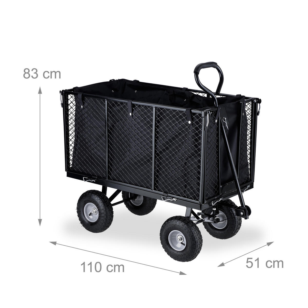 HANDWAGEN - Schwarz, Kunststoff/Metall (51/83/110cm) - Relaxdays