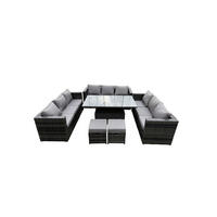 SITZGRUPPE Polyrattan 11-Sitzer - Dunkelgrau/Grau, Glas/Kunststoff - Fimous