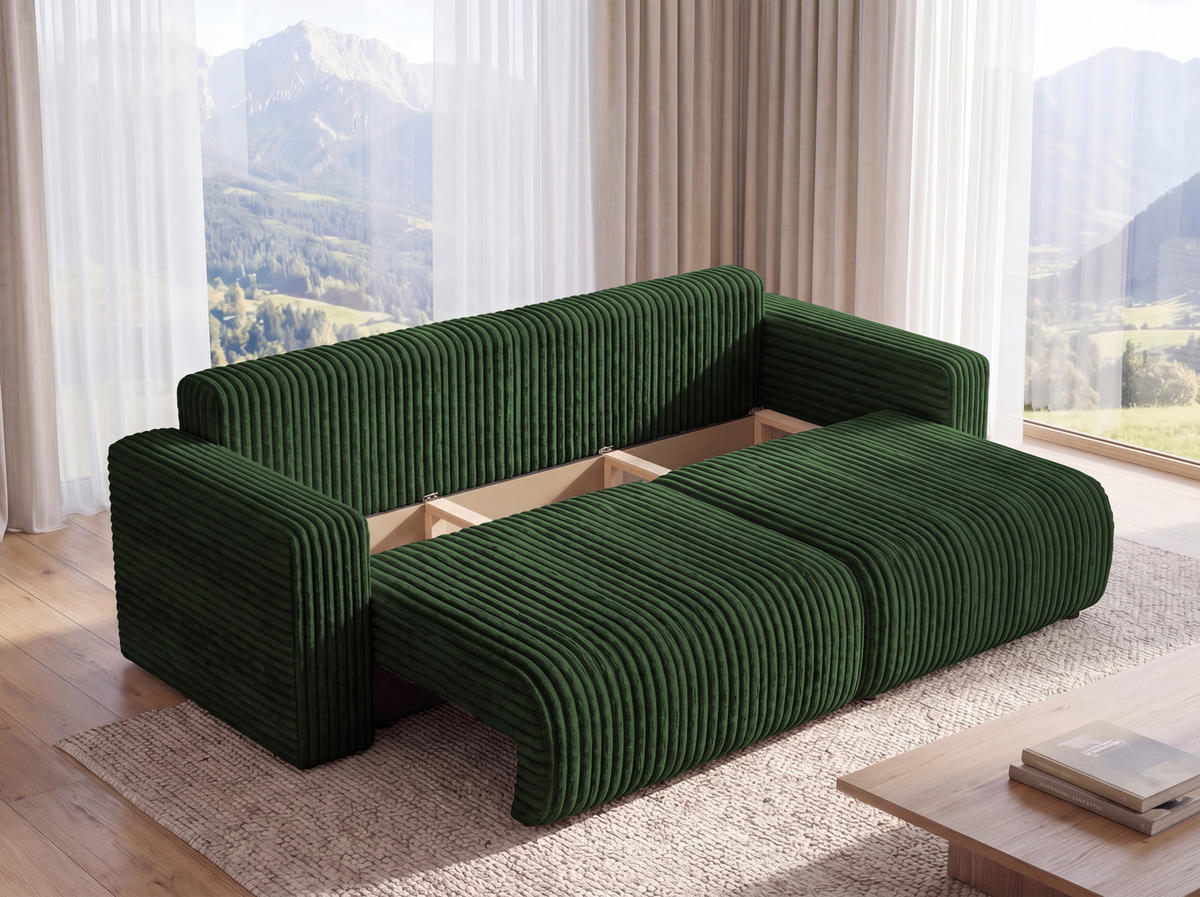 SOFA Kola mit Bettkasten und Schlaffunktion, Cordstoff - Dunkelblau, Holzwerkstoff (244/85/95cm) - 4ALL HOME