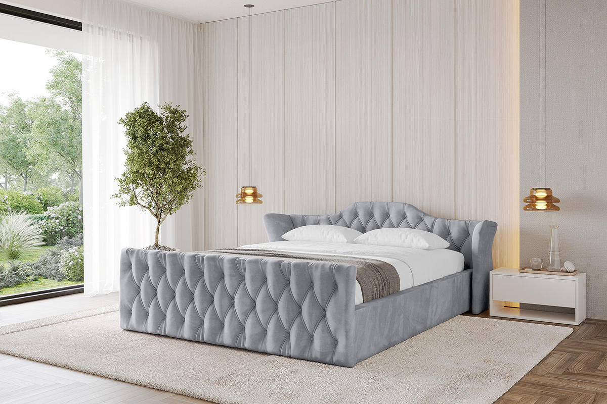 POLSTERBETT mit Bettkasten, Fußteil und Lattenrost, Boxbett mit Matratze H3/H4 - ZORAN-Z-V1 180x200 Hellgrau - Hellgrau, Holzwerkstoff/Textil (180/200cm) - ALTDECOR